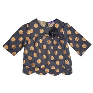 Gray Gold Polka Dot Shirt Toddler Girl Size 12 - 18 Months Scalloped Hem Twee